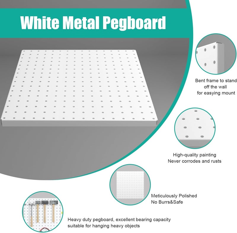 Hogurity Peg Board, 16”×16”Large Heavy Duty Metal Pegboard Panels with Frame White PegBoard Display 4 Packs Peg Boards for Walls, Display, Garage Tool Storage, Office Organization, Craft Room, Kitchen - Image 4